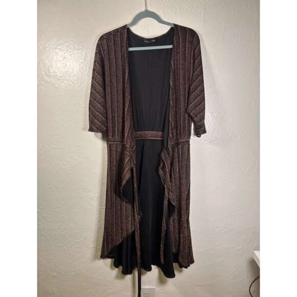 Zara Wrap Dress Black & Copper Pinstripe Metallic Medium NYE Party Holiday Club - Picture 4 of 8